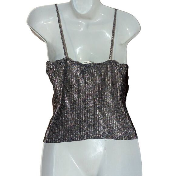 Vintage Union Made 1970s Disco Era Metallic Acetate Cami Crop Top - Picture 3 of 11